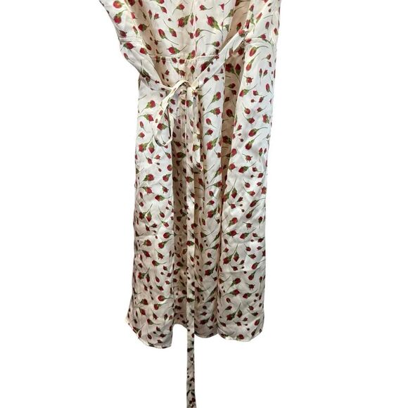 Reformation Cream Silk Mini Wrap Dress Rose Print Puff Sleeve V-Neck Size M - Picture 8 of 11